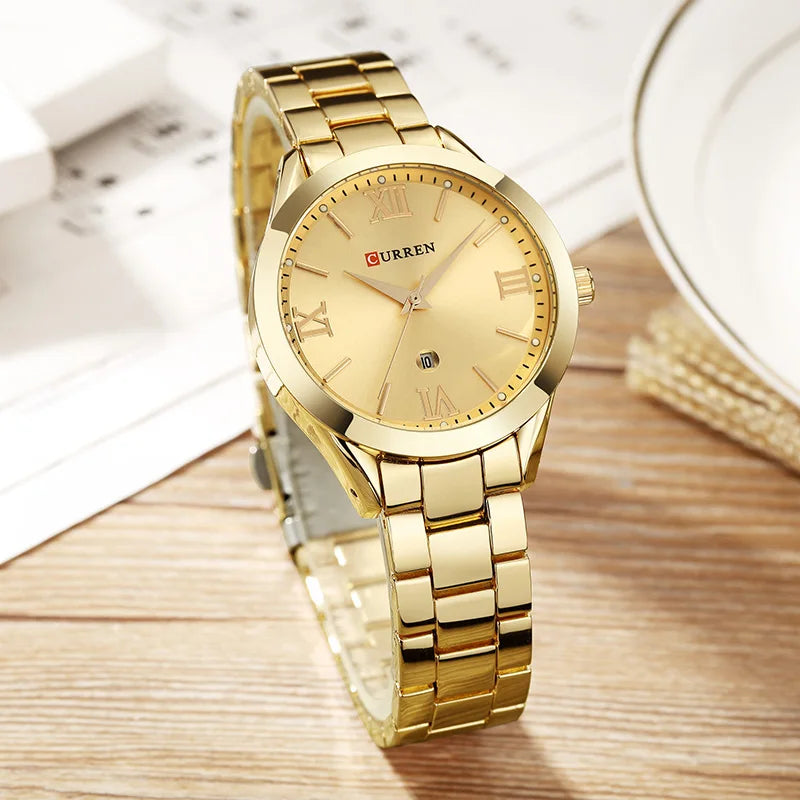 EleganceWatch: Relógio Feminino CURREN em Ouro e Aço