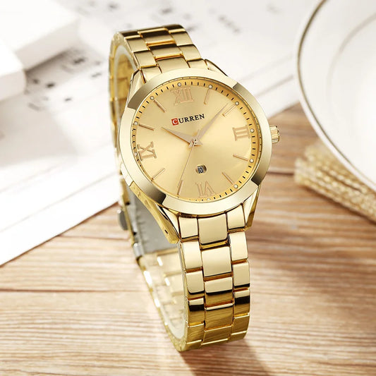 EleganceWatch: Relógio Feminino CURREN em Ouro e Aço