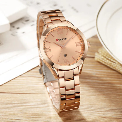 EleganceWatch: Relógio Feminino CURREN em Ouro e Aço