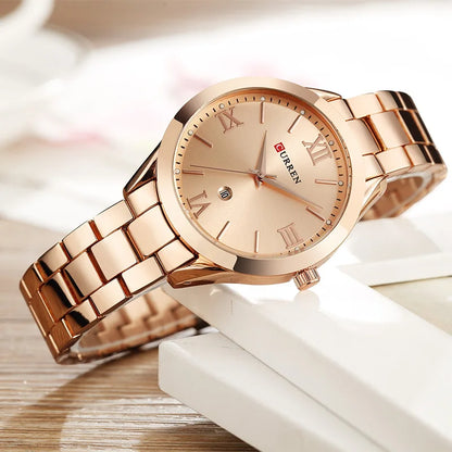 EleganceWatch: Relógio Feminino CURREN em Ouro e Aço