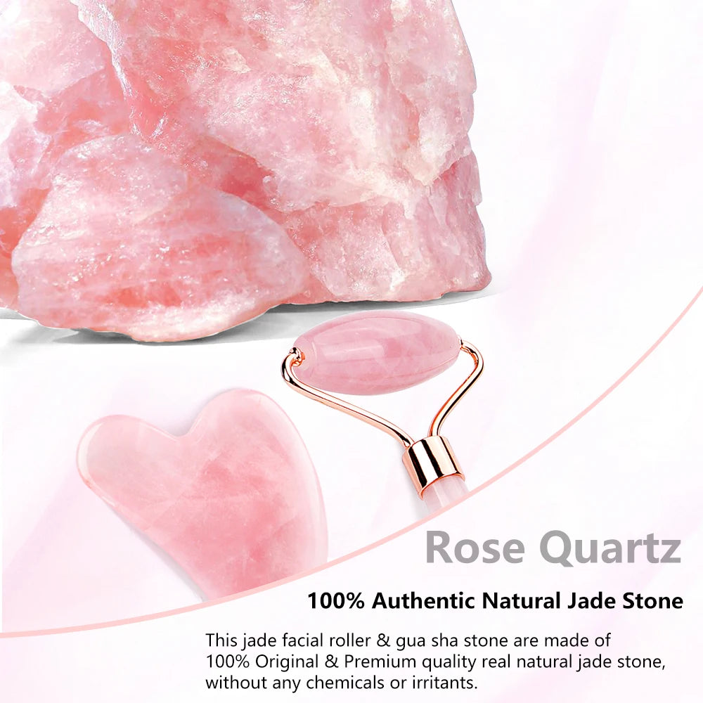 GlowRose: Kit de Massagem Facial com Rolo de Quartzo Rosa e Gua Sha